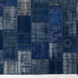 Handmade Navy Blue Patchwork Rug, Turkish Wool, Faded Design - thumbnail 3