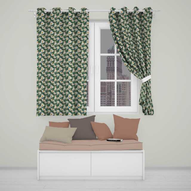 Fresh Daisy Meadow Seamless Pattern Natural Botanical Floral Design Readymade Eyelet Ring Top Thermal 100% Blackout Curtains - image 1