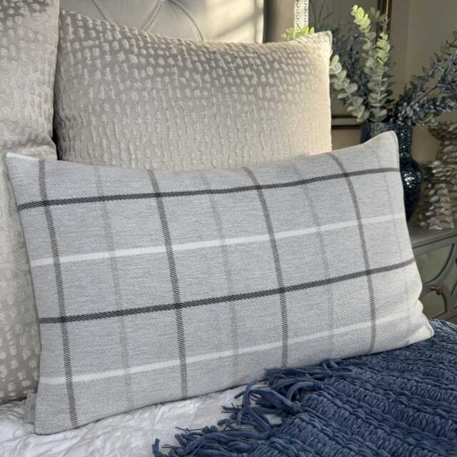 Highland Tartan Check Cushion Cover 12x20, Grey Pillow Cover, Double Sided, Modern - Countryside Home Decor - image 1