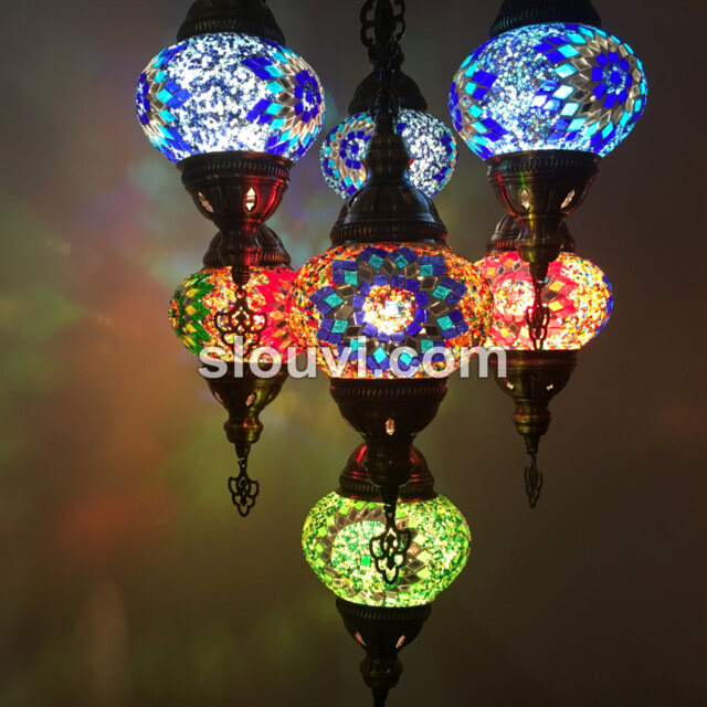 7 - Ball Turkish Sultan Mosaic Chandelier Multi-Color - image 1