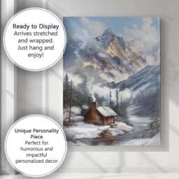 Snow Covered Mountain Cabin Winter Alpine Landscape Canvas Wall Art Print Decor Picture Ready To Hang - thumbnail 3