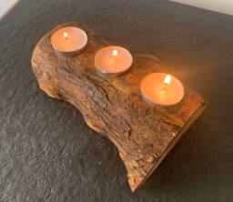 Handcrafted Olive Wood Candle Holder Rustic Tealight Centerpiece - thumbnail 1