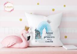 Personalised Children's Princess Cushion, New Baby Gift Pillow, Gifts For Birthdays, Princess Name Kid's Gift, Castle - thumbnail 1