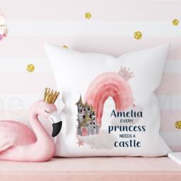 Personalised Children's Princess Cushion, New Baby Gift Pillow, Gifts For Birthdays, Princess Name Kid's Gift, Castle - thumbnail 3