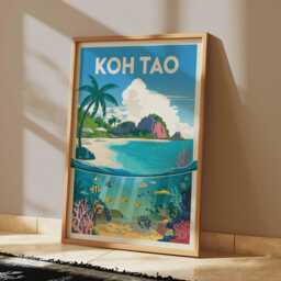 Koh Tao Thailand Print Retro Southeast Asia Travel Poster - thumbnail 3