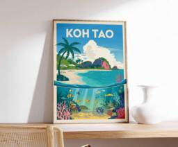 Koh Tao Thailand Print Retro Southeast Asia Travel Poster - thumbnail 1