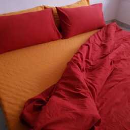 Organic Linen Duvet Cover Set, Brick Red With Ties - thumbnail 2
