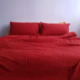 Organic Linen Duvet Cover Set, Brick Red With Ties - thumbnail 3
