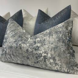 Venus Cushion Pillow Cover Denim Blue Silver Shimmer For Sofa Bed Designer Fabric High Quality Handmade in UK Rectangle Double Sided - thumbnail 1