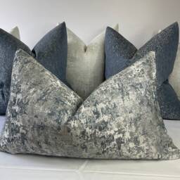 Venus Cushion Pillow Cover Denim Blue Silver Shimmer For Sofa Bed Designer Fabric High Quality Handmade in UK Rectangle Double Sided - thumbnail 3