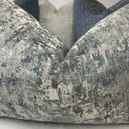 Venus Cushion Pillow Cover Denim Blue Silver Shimmer For Sofa Bed Designer Fabric High Quality Handmade in UK Rectangle Double Sided - thumbnail 4