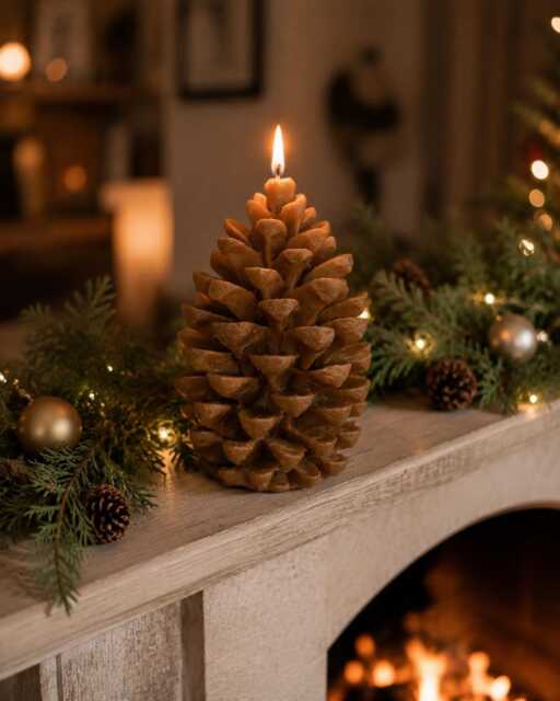 Brown Beeswax Pine Cone Candle, Christmas Home Table Decor - image 1