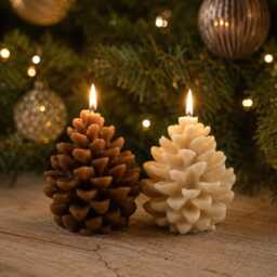 Brown Beeswax Pine Cone Candle, Christmas Home Table Decor - thumbnail 2