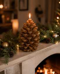 Brown Beeswax Pine Cone Candle, Christmas Home Table Decor