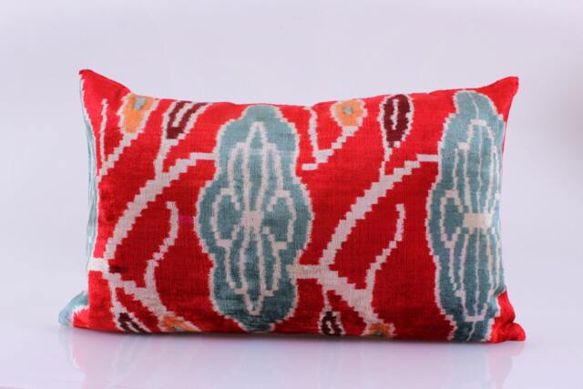 16x24 Ikat Velvet Pillow Cover, Handmade Cushion, Decorative Throw Pillow, Boho Cushion Turkish Home Decor - image 1
