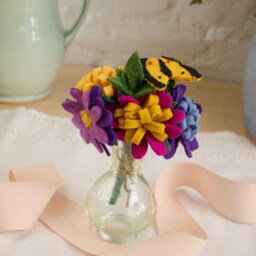Sweet Summertime Bouquet With Butterfly & Vase, Colorful Felt Flower Arrangement, Handmade Gift, Bright Summer Home Decor, Eco Art - thumbnail 3
