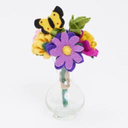 Sweet Summertime Bouquet With Butterfly & Vase, Colorful Felt Flower Arrangement, Handmade Gift, Bright Summer Home Decor, Eco Art - thumbnail 2
