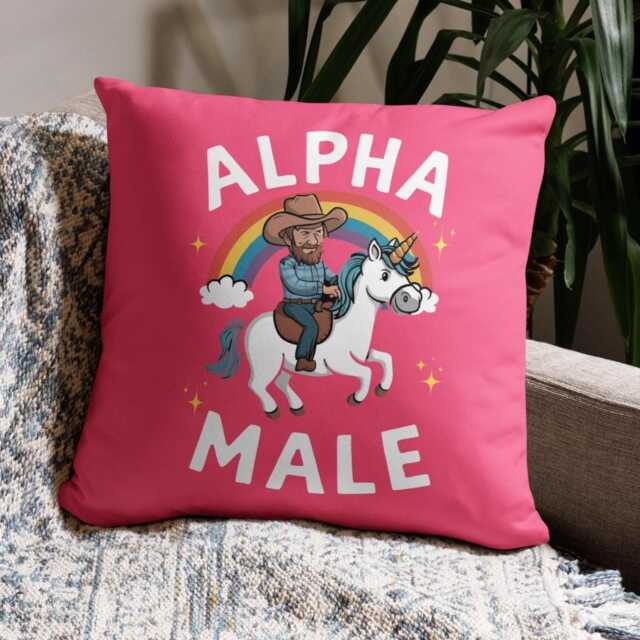 Funny Alpha Male Cushion Cover Unicorn Rainbow Pillow Case Gift For Gay Man Lgbt Pride Home Decor Cowboy Scatter - image 1