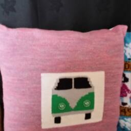 Handmade Knitted Vw Camper Van Cushion Cover With Infill - thumbnail 2