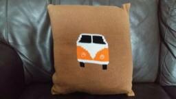Handmade Knitted Vw Camper Van Cushion Cover With Infill - thumbnail 1