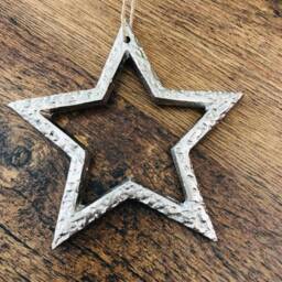 Chrome Metal Patterned Open Hanging Star Decoration - The Home & Hearts Shop Rustic Shabby Wall Decor Wedding Gift Christmas