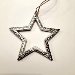 Chrome Metal Patterned Open Hanging Star Decoration - The Home & Hearts Shop Rustic Shabby Wall Decor Wedding Gift Christmas - thumbnail 2