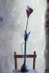 Calla Lily Metal Sculpture Flower in Vase, Art By The Steel Style Things, 7Th Or 6Th Anniversary Gift