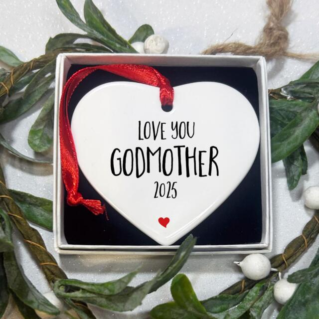 Godmother Heart Shaped Christmas Hanging Ornament - image 1
