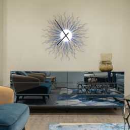 Large Blue Silver Sunburst Wall Clock - Handmade Modern Statement Decor Medusa Arctic