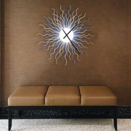 Large Blue Silver Sunburst Wall Clock - Handmade Modern Statement Decor Medusa Arctic - thumbnail 2
