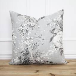 Gray Floral Pillow Cover 20x20 Throw Linen Designer Grey Decorative -- Isla - thumbnail 1