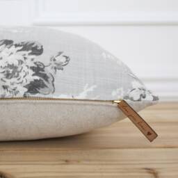 Gray Floral Pillow Cover 20x20 Throw Linen Designer Grey Decorative -- Isla - thumbnail 2