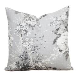 Gray Floral Pillow Cover 20x20 Throw Linen Designer Grey Decorative -- Isla - thumbnail 3