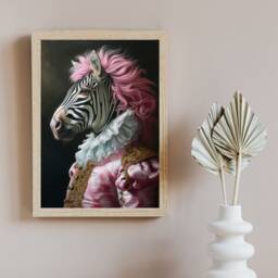 Rococo Zebra Portrait Print Pink Hair, Victorian Animal Art - thumbnail 3