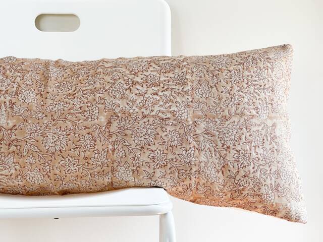 Floral Lumbar Pillow Cover Indian Block Print, Boho Farmhouse Decor - image 1