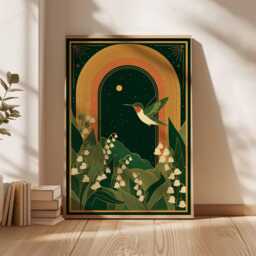 Hummingbird Lily Of The Valley Art Print, Vintage Goth Cottagecore Decor - thumbnail 3