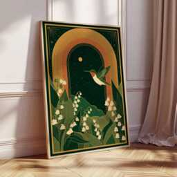 Hummingbird Lily Of The Valley Art Print, Vintage Goth Cottagecore Decor - thumbnail 4
