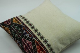 Vintage Turkish Kilim Pillow Cover Hand-Spun Wool, Bohemian Cushion - 16x16 Inch - thumbnail 1