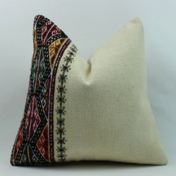 Vintage Turkish Kilim Pillow Cover Hand-Spun Wool, Bohemian Cushion - 16x16 Inch - thumbnail 2