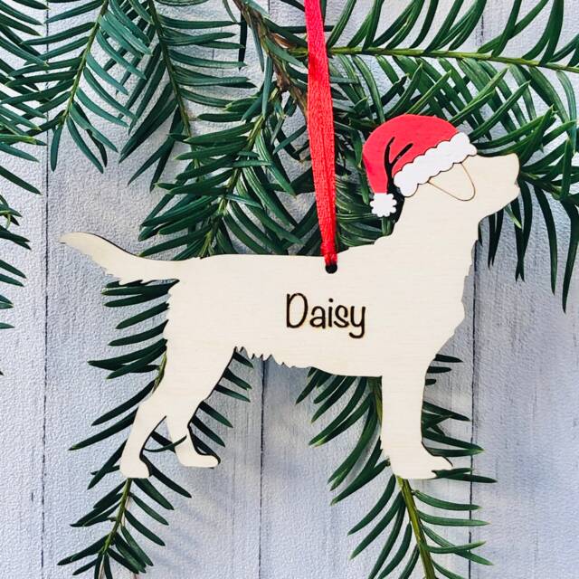 Personalised With Any Name Wood Dog Christmas Ornament Hand-Painted, Laser Engraved - image 1