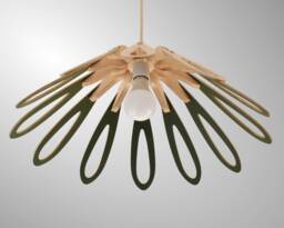 Olive Green Pendant Light - Birch Plywood Lampshade Handmade in Yorkshire 12 Petal Design
