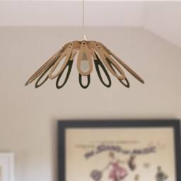 Olive Green Pendant Light - Birch Plywood Lampshade Handmade in Yorkshire 12 Petal Design - thumbnail 2