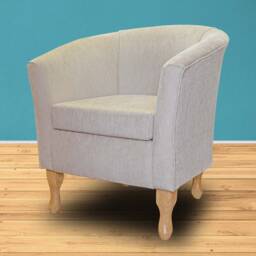 Beige Handmade Tub Chair - Luxury Accent Woburn Plain Fabric British Bespoke Made - thumbnail 3