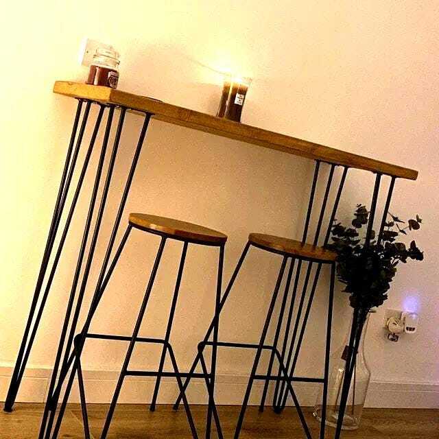 Set Rustic Breakfast Bar & 2 Stools - Worktop Kitchen Table - image 1