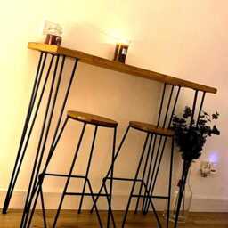 Set Rustic Breakfast Bar & 2 Stools - Worktop Kitchen Table - thumbnail 1