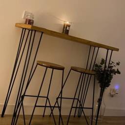 Set Rustic Breakfast Bar & 2 Stools - Worktop Kitchen Table - thumbnail 2