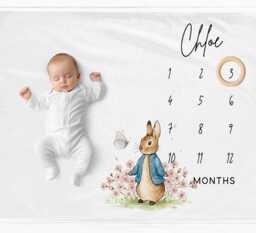 Personalised Girl Milestone Blanket Bunny Monthly Photo Prop - thumbnail 1