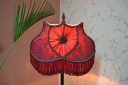 Burgundy Silk Lampshade Handmade Flocking Print With Beaded Fringe - thumbnail 1