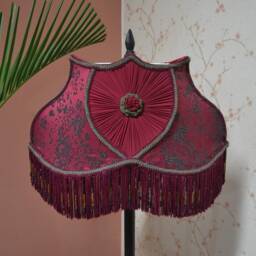 Burgundy Silk Lampshade Handmade Flocking Print With Beaded Fringe - thumbnail 2