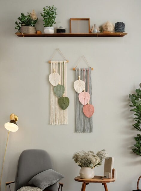 Leaves Wall Art, Boho Room Decor, Botanical Macrame Gift For The Home, Hanging, Nature Art V24 - image 1
